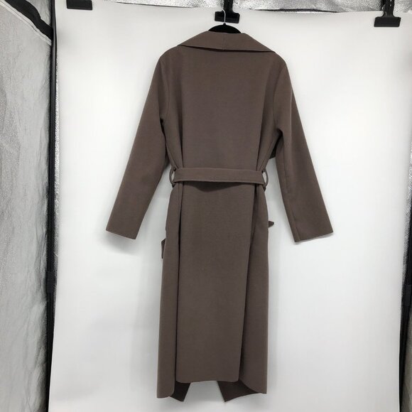 Kyna Collection Taupe Wrap Waterfall plush trench Coat waist tie size ~L - Picture 3 of 16